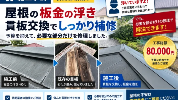 【施工事例｜群馬県前橋市】屋根の棟板金を部分補修｜貫板交換で総額8万円